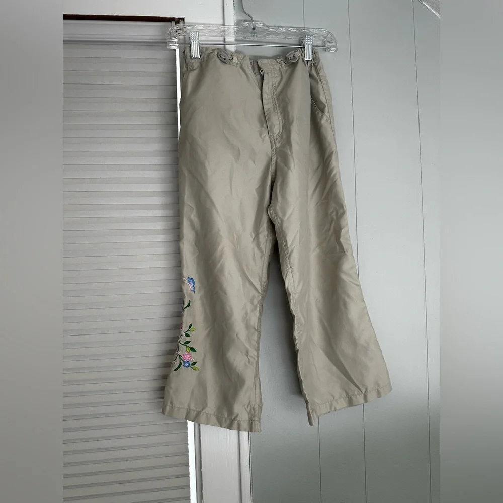 Gap Kids Khaki Embroidered Wide Leg Pants Floral Butterfly Girls XL